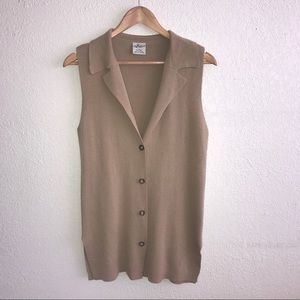 Hillard & Hanson Tan Sleeveless Cardigan Work Top